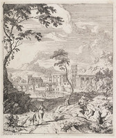 KG 05354
<br/>
Klassicistisch landschap met vrouw met parasol
<br/>
<em>Meyeringh, Albert (1645-1714)</em>